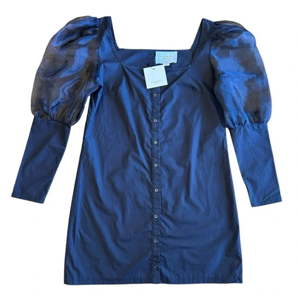 The Shirt Rochelle Behrens Balloon Sleeve Button Tunic Black Mini Dress Size S - Picture 6 of 6